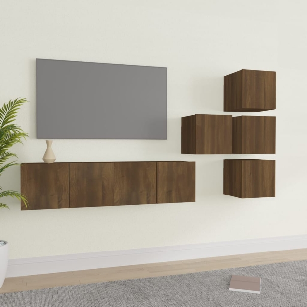 Set Mobili Porta TV 6 pz Rovere Marrone in Legno Multistrato