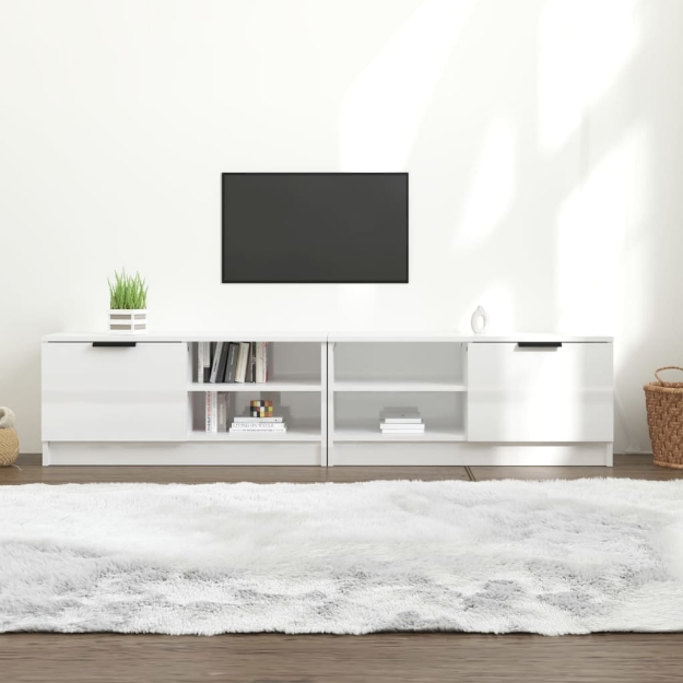 Mobili Porta TV 2pz Bianco Lucido 80x35x45 cm Legno Multistrato