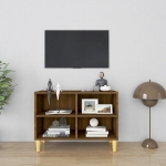 Mobile TV Gambe in Legno Massello Rovere Marrone 69,5x30x50 cm