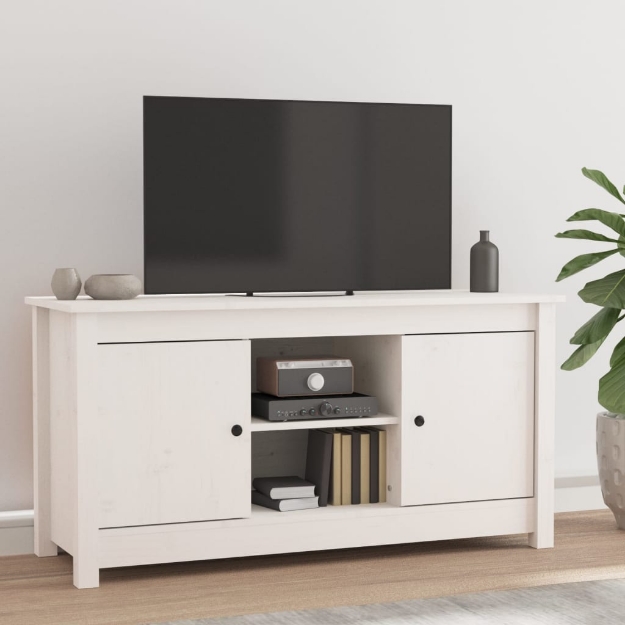 Mobile Porta TV Bianco 103x36,5x52 cm in Legno Massello di Pino