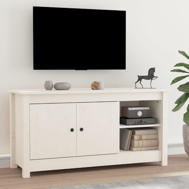 Mobile Porta TV Bianco 103x36,5x52 cm in Legno Massello di Pino