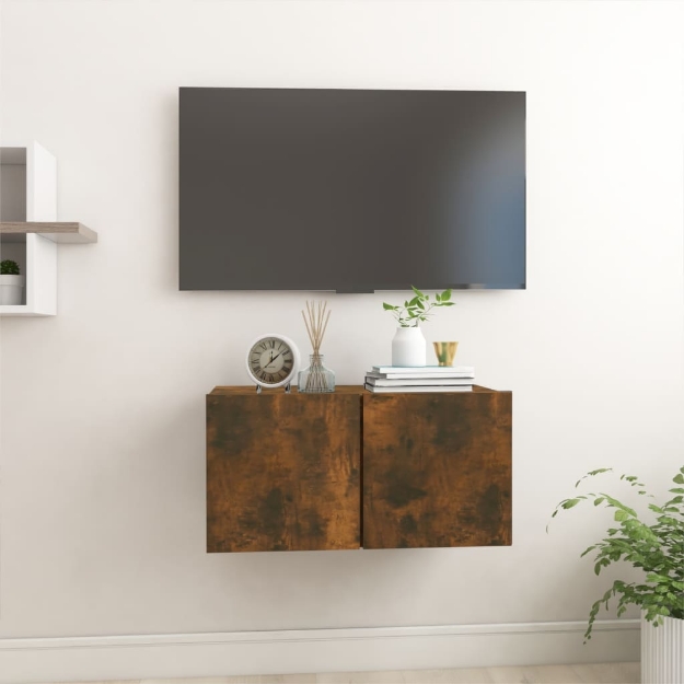 Mobile TV Pensile Rovere Fumo 60x30x30 cm in Legno Multistrato