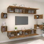 Set Mobili Porta TV 8pz Rovere Fumo in Legno Multistrato