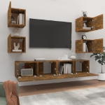 Set di Mobili Porta TV 6 pz Rovere Fumo in Legno Multistrato