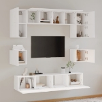 Set Mobili Porta TV 8pz Bianco in Legno Multistrato