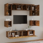 Set Mobili Porta TV 8pz Rovere Fumo in Legno Multistrato