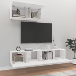 Set Mobili Porta TV 3 pz Bianco Lucido in Legno Multistrato