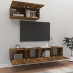 Set Mobili Porta TV 3 pz Rovere Fumo in Legno Multistrato