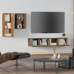 Set di Mobili Porta TV 4 pz Rovere Fumo in Legno Multistrato