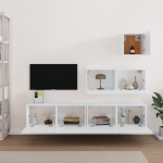 Set di Mobili Porta TV 4 pz Bianco Lucido in Legno Multistrato