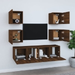 Set Mobili Porta TV 6 pz Rovere Marrone in Legno Multistrato