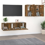 Set di Mobili Porta TV 4 pz Rovere Fumo in Legno Multistrato