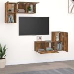 Set di Mobili Porta TV 4 pz Rovere Fumo in Legno Multistrato