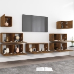 Set di Mobili Porta TV 7 pz Rovere Fumo in Legno Multistrato