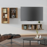 Set di Mobili Porta TV 4 pz Rovere Fumo in Legno Multistrato