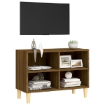 Mobile TV Gambe in Legno Massello Rovere Marrone 69,5x30x50 cm