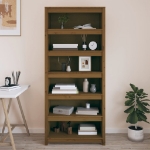 Libreria Marrone Miele 80x35x183 cm in Legno Massello di Pino