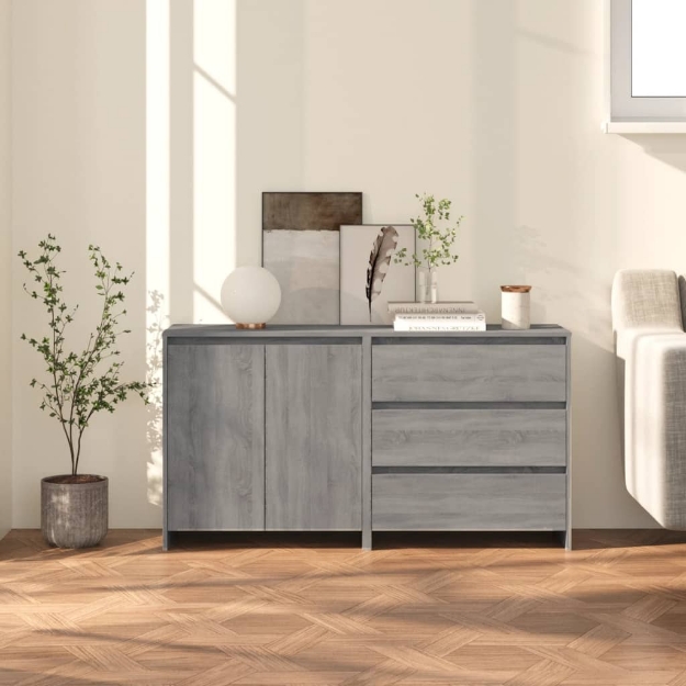 Credenze 2 pz Grigio Sonoma in Legno Multistrato