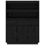 Credenza Nera 89x40x116,5 cm in Legno Massello di Pino