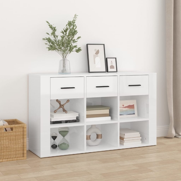 Credenza Bianco Lucido 100x30x59,5 cm in Legno Multistrato