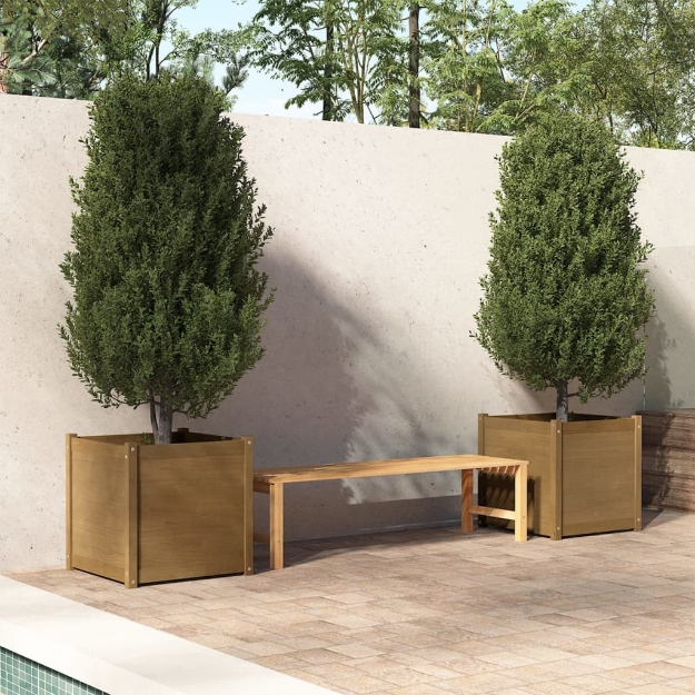 Fioriere da Giardino 2 pz Miele 60x60x60 cm in Legno di Pino