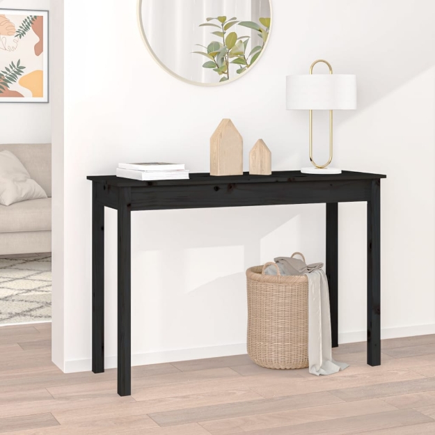 Tavolo Consolle Nero 110x40x75 cm in Legno Massello di Pino