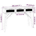 Tavolo Consolle Nero 105x30x75cm Massello Pino Rattan Naturale