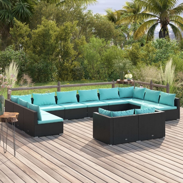 Set Divani da Giardino 12 pz con Cuscini in Polyrattan Nero