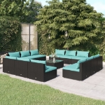 Set Divani da Giardino 13 pz con Cuscini in Polyrattan Nero