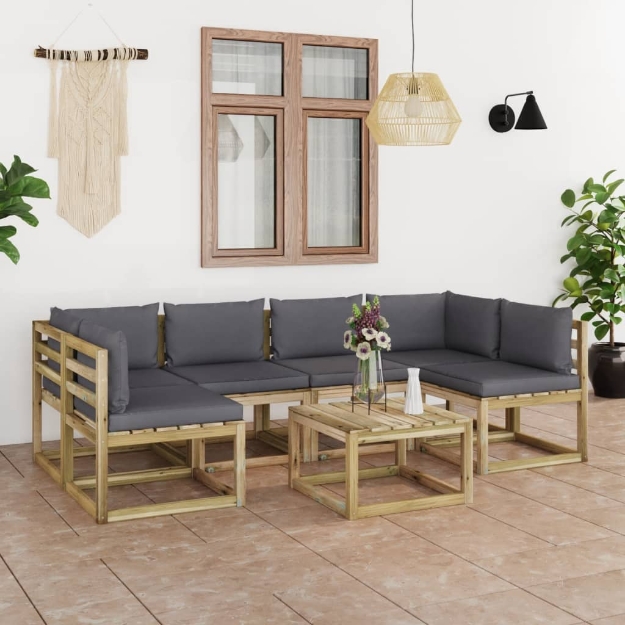 Set Divani da Giardino 7pz con Cuscini Legno di Pino Impregnato