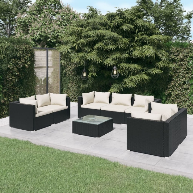 Set Divani da Giardino 8 pz con Cuscini in Polyrattan Nero