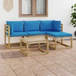 Set Divani da Giardino 5 pz con Cuscini Azzurri