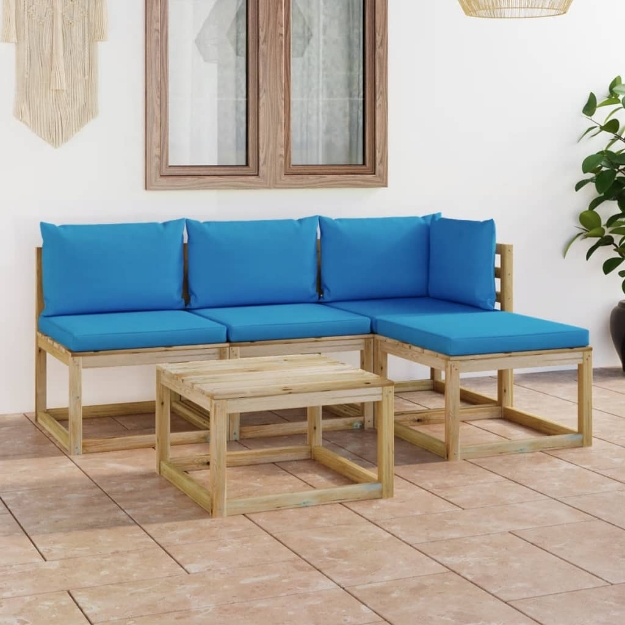 Set Divani da Giardino 5 pz con Cuscini Azzurri