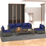 Set Divani da Giardino 5 pz con Cuscini in Polyrattan Grigio