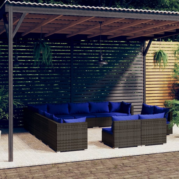 Set Divani da Giardino 13 pz con Cuscini in Polyrattan Grigio