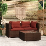 Set Divano da Giardino 3 pz con Cuscini in Polyrattan Marrone