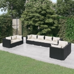 Set Divani da Giardino 8 pz con Cuscini in Polyrattan Nero