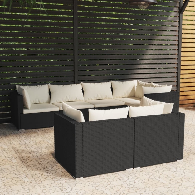 Set Divani da Giardino 7 pz con Cuscini in Polyrattan Nero