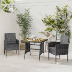 Set da Pranzo per Esterni 3 pz in Polyrattan Grigio