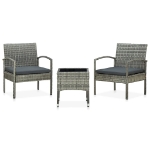 Set da Bistrot 3 pz con Cuscini in Polyrattan Grigio