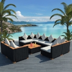 Set Divani da Giardino 9 pz con Cuscini in Polyrattan Nero