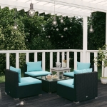 Set Divani da Giardino 5 pz con Cuscini in Polyrattan Nero