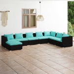 Set Salotto da Giardino 8 pz con Cuscini in Polyrattan Nero