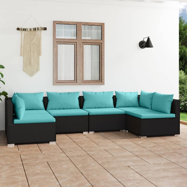 Set Divani da Giardino 6 pz con Cuscini in Polyrattan Nero