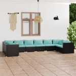 Set Divani da Giardino 10 pz con Cuscini in Polyrattan Nero