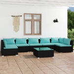 Set Divani da Giardino 8 pz con Cuscini in Polyrattan Nero