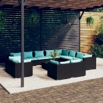 Set Divani da Giardino 13 pz con Cuscini in Polyrattan Nero