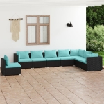 Set Divani da Giardino 8 pz con Cuscini in Polyrattan Nero