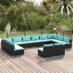 Set Divani da Giardino 12 pz con Cuscini in Polyrattan Nero