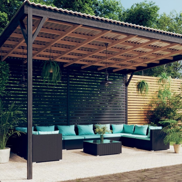 Set Divani da Giardino 11 pz con Cuscini in Polyrattan Nero